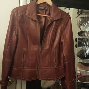 Genuine leather cognac jacket